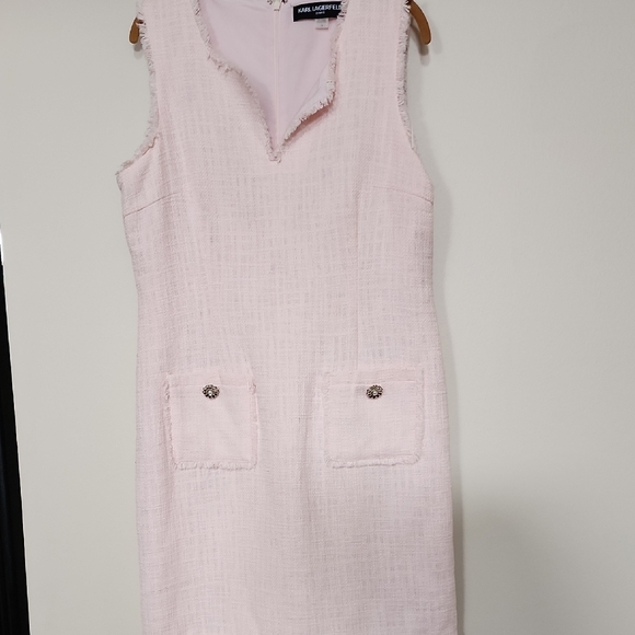 Karl Lagerfeld Dresses & Skirts - Karl Lagerfeld Women's Soft Pink Tweed Dress Size 14 New